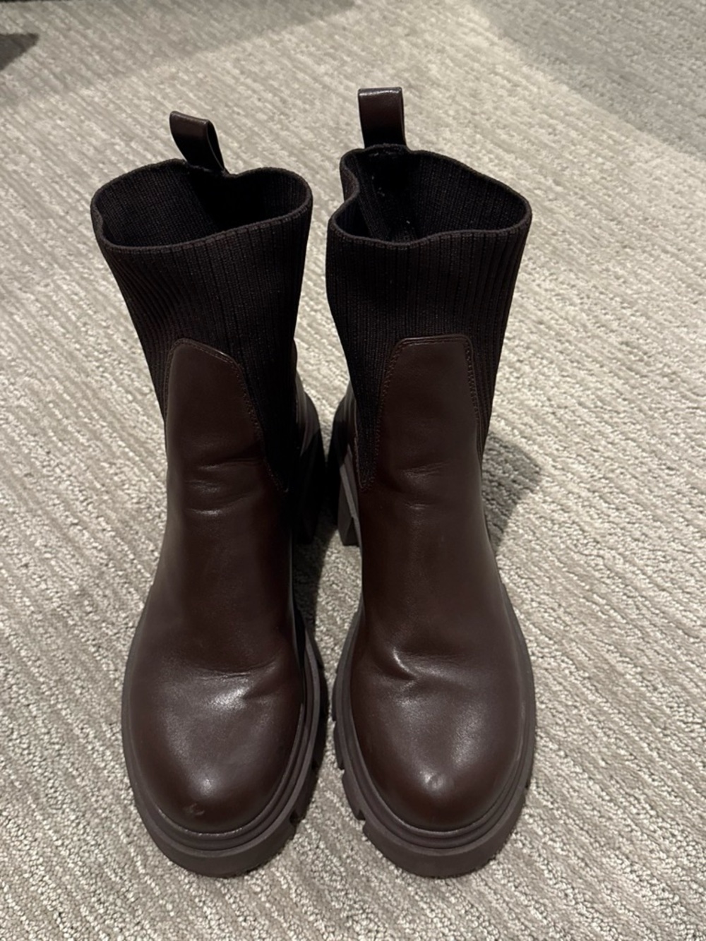 Steve Madden Brown Leather Platform Sock Chelsea Boots - Picture 2 of 6